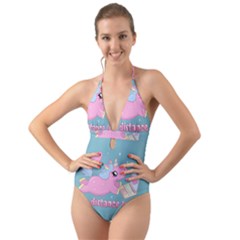 Long Distance Lover - Cute Unicorn Halter Cut-out One Piece Swimsuit