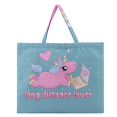 Long Distance Lover - Cute Unicorn Zipper Large Tote Bag by Valentinaart