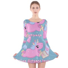 Long Distance Lover - Cute Unicorn Long Sleeve Velvet Skater Dress by Valentinaart