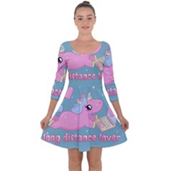 Long Distance Lover - Cute Unicorn Quarter Sleeve Skater Dress by Valentinaart
