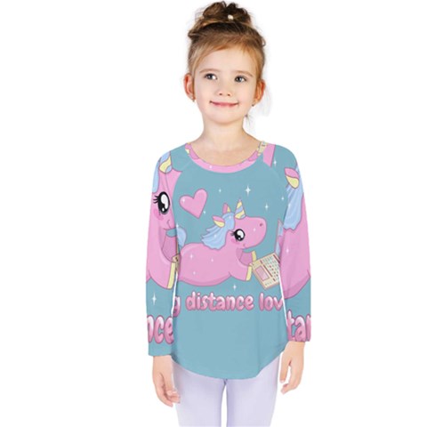 Long Distance Lover - Cute Unicorn Kids  Long Sleeve Tee by Valentinaart