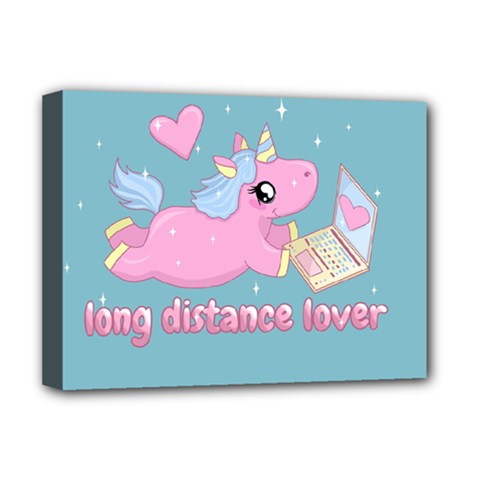 Long Distance Lover - Cute Unicorn Deluxe Canvas 16  X 12   by Valentinaart