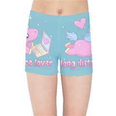 Long Distance Lover - Cute Unicorn Kids Sports Shorts by Valentinaart