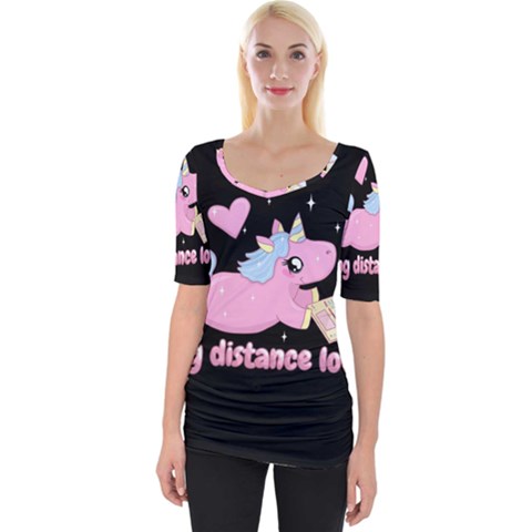 Long Distance Lover - Cute Unicorn Wide Neckline Tee by Valentinaart