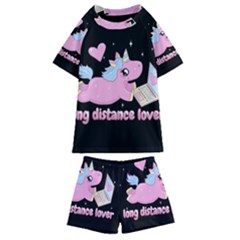 Long Distance Lover - Cute Unicorn Kids  Swim Tee And Shorts Set by Valentinaart