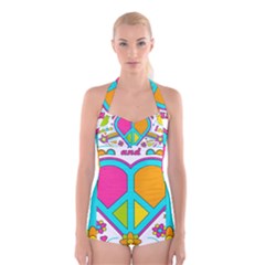 Love Peace Feelings Nature Boyleg Halter Swimsuit  by Sapixe