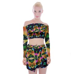 Butterfly Color Pop Art Off Shoulder Top With Mini Skirt Set