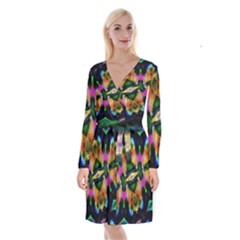 Butterfly Color Pop Art Long Sleeve Velvet Front Wrap Dress