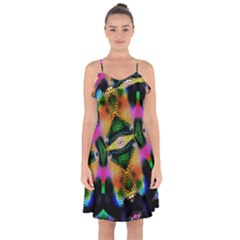 Butterfly Color Pop Art Ruffle Detail Chiffon Dress