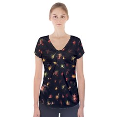 Fireworks Christmas Night Dark Short Sleeve Front Detail Top