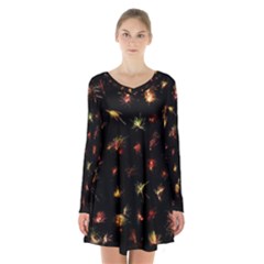 Fireworks Christmas Night Dark Long Sleeve Velvet V-neck Dress