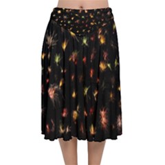 Fireworks Christmas Night Dark Velvet Flared Midi Skirt