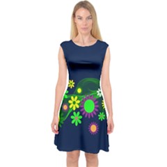 Flower Power Flowers Ornament Capsleeve Midi Dress