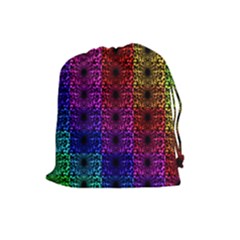 Rainbow Grid Form Abstract Drawstring Pouches (Large) 