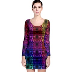 Rainbow Grid Form Abstract Long Sleeve Bodycon Dress