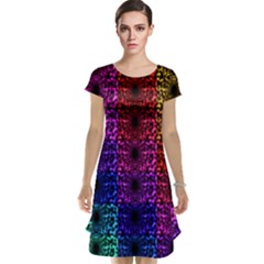 Rainbow Grid Form Abstract Cap Sleeve Nightdress