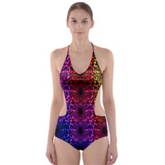 Rainbow Grid Form Abstract Cut-Out One Piece Swimsuit