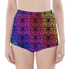 Rainbow Grid Form Abstract High-Waisted Bikini Bottoms