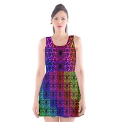 Rainbow Grid Form Abstract Scoop Neck Skater Dress