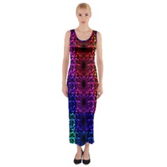 Rainbow Grid Form Abstract Fitted Maxi Dress