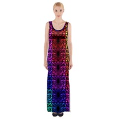 Rainbow Grid Form Abstract Maxi Thigh Split Dress by Sapixe