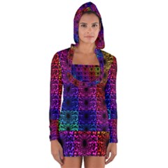 Rainbow Grid Form Abstract Long Sleeve Hooded T-shirt