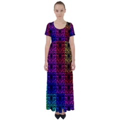 Rainbow Grid Form Abstract High Waist Short Sleeve Maxi Dress by Sapixe