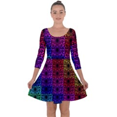 Rainbow Grid Form Abstract Quarter Sleeve Skater Dress