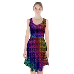 Rainbow Grid Form Abstract Racerback Midi Dress