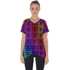 Rainbow Grid Form Abstract Cut Out Side Drop Tee