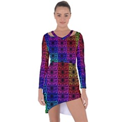 Rainbow Grid Form Abstract Asymmetric Cut-Out Shift Dress