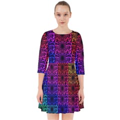 Rainbow Grid Form Abstract Smock Dress