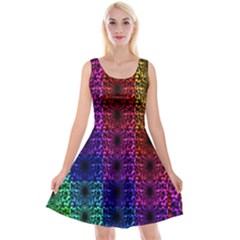 Rainbow Grid Form Abstract Reversible Velvet Sleeveless Dress