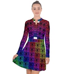 Rainbow Grid Form Abstract Long Sleeve Panel Dress