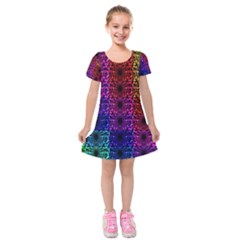 Rainbow Grid Form Abstract Kids  Short Sleeve Velvet Dress