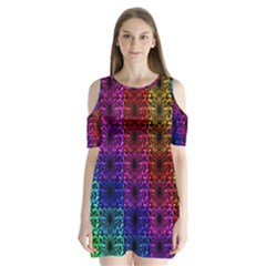 Rainbow Grid Form Abstract Shoulder Cutout Velvet One Piece