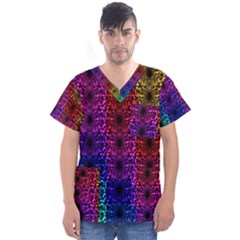 Rainbow Grid Form Abstract Men s V-Neck Scrub Top