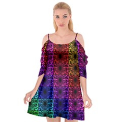 Rainbow Grid Form Abstract Cutout Spaghetti Strap Chiffon Dress
