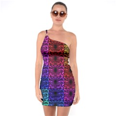 Rainbow Grid Form Abstract One Soulder Bodycon Dress