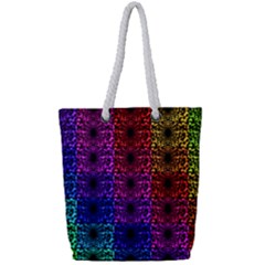 Rainbow Grid Form Abstract Full Print Rope Handle Tote (Small)