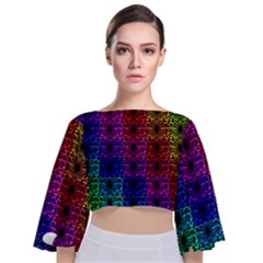 Rainbow Grid Form Abstract Tie Back Butterfly Sleeve Chiffon Top