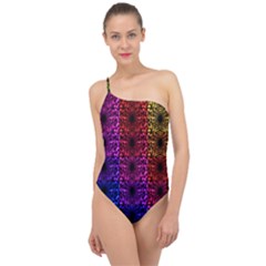 Rainbow Grid Form Abstract Classic One Shoulder Swimsuit