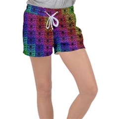 Rainbow Grid Form Abstract Women s Velour Lounge Shorts