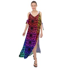 Rainbow Grid Form Abstract Maxi Chiffon Cover Up Dress