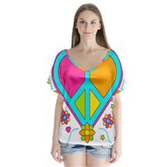 Love Peace Feelings Nature V-neck Flutter Sleeve Top by Sapixe