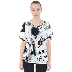 Pattern Color Painting Dab Black V-neck Dolman Drape Top by Sapixe