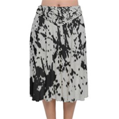 Fabric Texture Painted White Soft Velvet Flared Midi Skirt