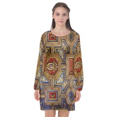 Church Ceiling Box Ceiling Painted Long Sleeve Chiffon Shift Dress  by Sapixe