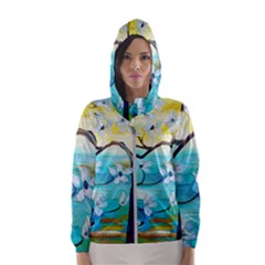 Oil Painting Tree Flower Hooded Windbreaker (women) by Sapixe