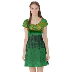 Green Fabric Textile Macro Detail Short Sleeve Skater Dress